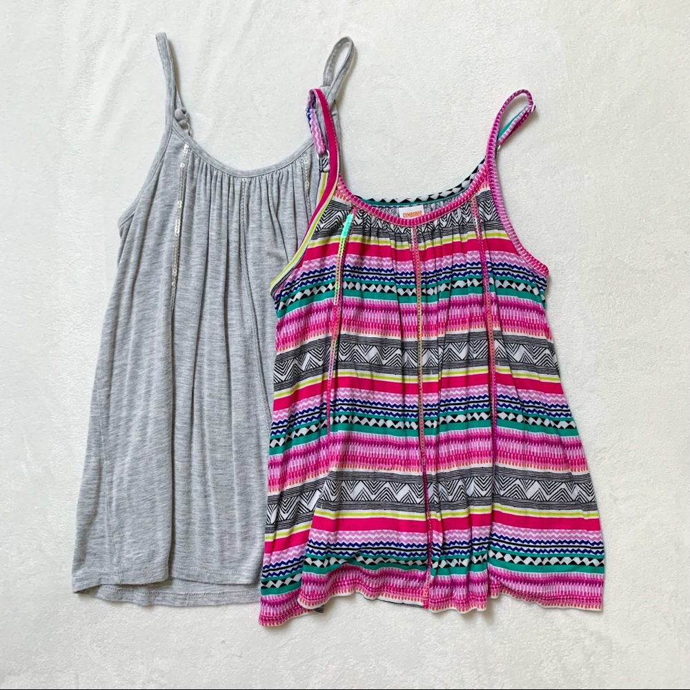 Gymboree Girls Spaghetti-Strap Tanks Bundle (2) Grey & Pink! Size Medium